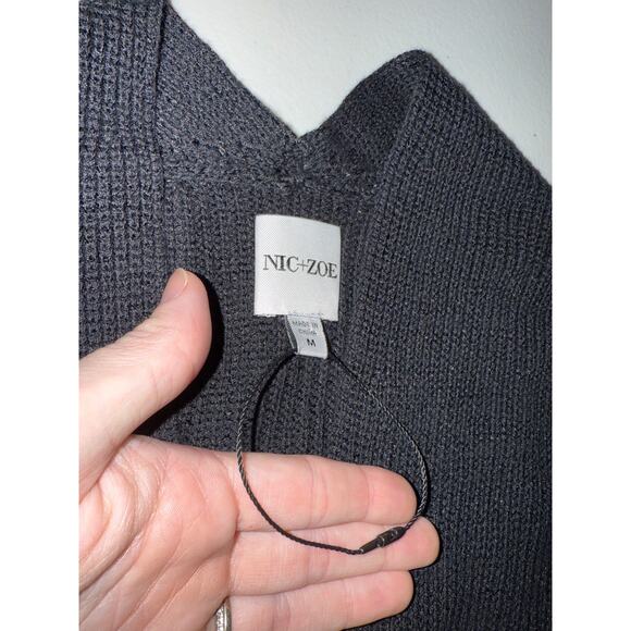 Nic + Zoe Black Night Fall Cardigan Sweater Fringe Cuff Sleeve M NWOT - Picture 4 of 8